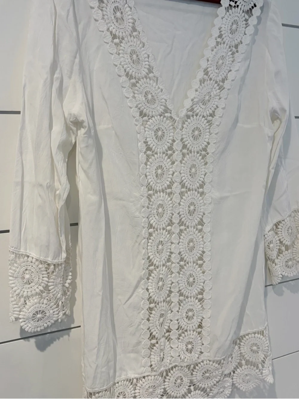 Solitaire Swim Cover Up Boho Chic Coastal Lace L White Resort Coquette Romantic - Picture 3 of 10